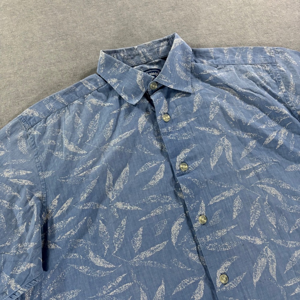 Callaway Golf Sport Mens Medium Blue White Leaf Print Cotton Short Sleeve Shirt